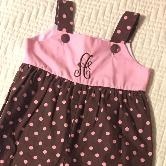 Toddler girl jumper/overalls with monogram A - Picture 5 of 5